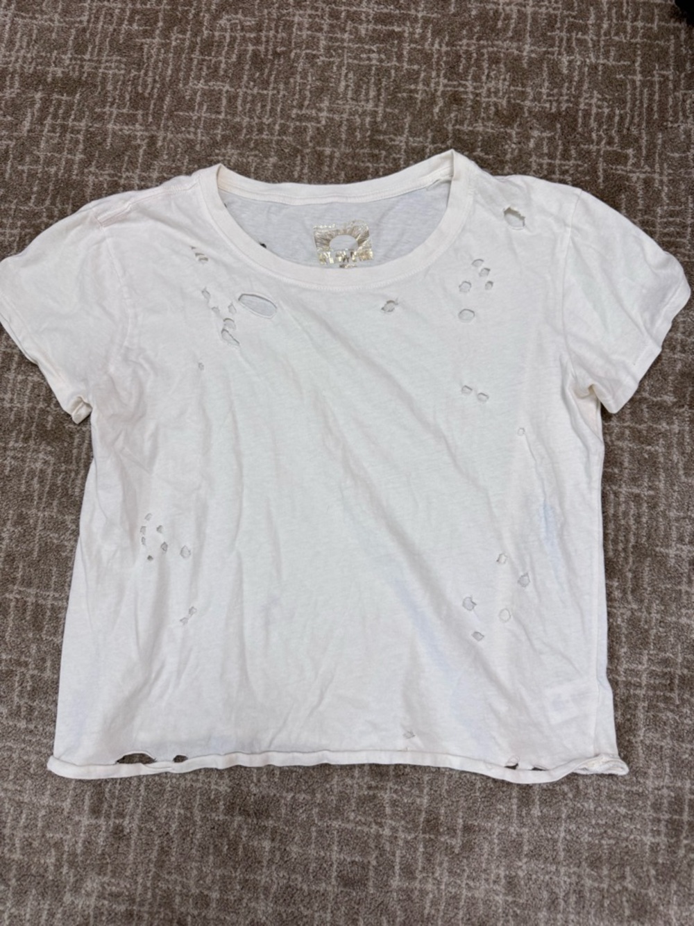 Spiritual Gangster Cream Distressed Crop Top